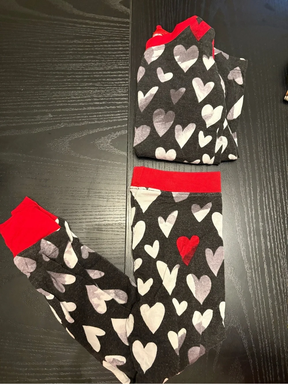 Little Sleepies Black Pajama Set with White, Gray & Red Hearts
